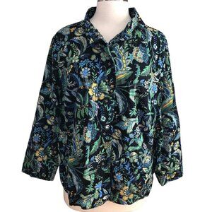 Charter Club Button Front Jacket Women's Plus size 1X Blue & Green Paisley NEW